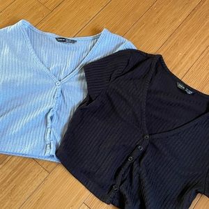 2 button up crop tops